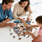 KAAYEE Wooden Puzzles for Adults, Raven & Mechanical Skull Wooden Jigsaw Puzzle 355 PCS Unique Shape Wood Puzzles Adult, 3D Visual Effect Flat Puzzle Birthday Gifts Family Games (XL-17.3 * 15.4in)