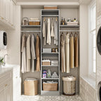 48" Small Closet Organizer, 4FT Small Closet System with 4 Closet Rods & 3 Shelves, 80"H Small Closet Organizers and Storage for Small Bedooms, Cloakrooms, Laundry Rooms, Gray