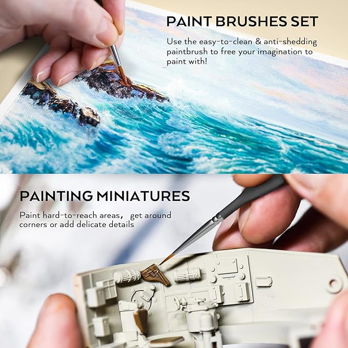 Nicpro 15 Pack Miniature Painting Set, Fine Detail Paint Brushes for Models, Acrylic Watercolor Oil, Ceramic, Shoe, Art Figure Paint by Number - Thin Artist Kit Nylon Holder