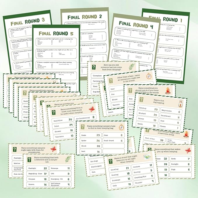 30 Pcs Camping Friendly Feud Game Set Camping Party Game Trivia Quiz with 18 Card 2 Buzzer for Adults Family Games Activities Party Supplies, Battery Not Included