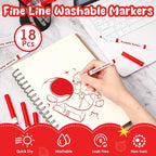 18 Pcs Line Washable Markers Bulk Red Fine Tip Markers Set Coloring Thin Tip Drawing Washable Pen for Kids Art School Classroom Back to School Gender Reveal Party Supplies, Ages 6+