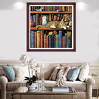 Redxing Stamped Cross Stitch Kits Full Range of Embroidery Starter Kits- Needlepoint Counted Cross Stitch Kits for Beginner Adults 11CT Printed Embroidery Kit-cat Sleeping in on Bookshelf 18x18 inch