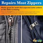 FixnZip (Medium, Nickel) - See Size Guide - Universal Zipper Repair Kit for Jackets, Luggage, Bags - Backpack Zipper Replacement Repair Kit - Instant Zipper Fix