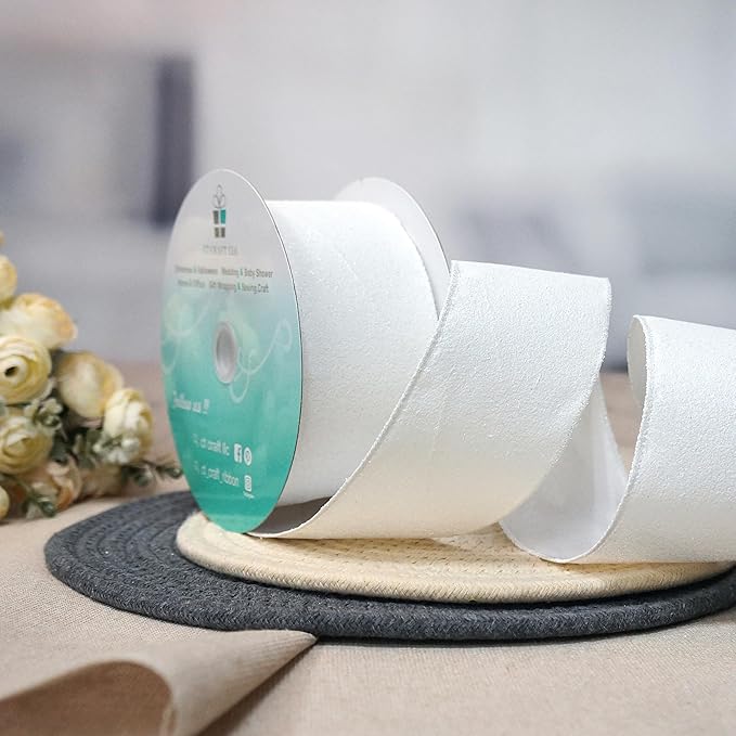 CT CRAFT LLC Glitter Wired Ribbon 2.5" x 20 Yards White for Christmas Home Decor Bow Gift Wrapping DIY Crafts Wreath
