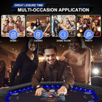 LED Poker Table Foldable, Octagon Casino Leisure Gamimg Table for 8 Player, Folding Texas Holdem Blackjack Table w/Built-in LED Light, Padded Rails & Cup Holders for Home Game Room