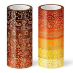 Whaline 12 Rolls Fall Washi Tapes Foil Gold Decorative Tape Autumn Gnome Pumpkin Fall Leaves Turkey Patterned Masking Tape for Fall Thanksgiving Scrapbook Journal DIY Craft Gift Wrapping, 0.6Inch