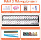 American Mahjong Tile Set,166 Premium White Tiles, 4 All-in-One Color Racks With Pushers, Mahjong Game Set With Large Capacity，Durable，Eco-Friendly Canvas Bag (Mah jongg Set，Mahjong Set Complete)