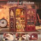 Fsolis Book Nook Kits, DIY Miniature House Kit 3D Puzzles for Adults Tiny House Mini Craft Bookshelf Nook Decor Gifts for Women Teenagers Book Lovers (Library of Wisdom)