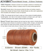 Sturdy Bonded Waxed Polyester Thread, 0.55mm, 437 Yards Wax String Cord - Brown for Leather, Hand Sewing, Stitching, Bookbinding, Beading, Bracelets and Macrame Jewelry Making