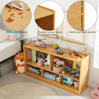 Kids Toy Storage Organizer, 5-Section Storage Cabinet for Organizing Books Toys, Wooden Bookshelf Daycare Furniture for School, Classroom Playroom, Nursery, Kindergarten (Natural)