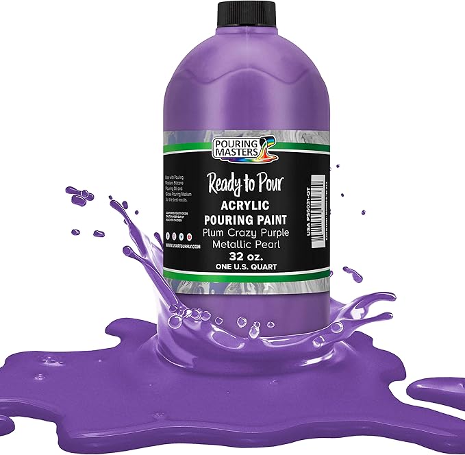 Pouring Masters Plum Crazy Purple Metallic Pearl Ready to Pour Acrylic Pouring Paint - Premium 32-Ounce Pre-Mixed Fluid Acrylic Paint - Fluid Art Supplies for Canvas, Wood, Paper, Tile & Rocks