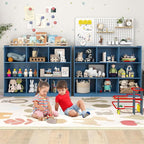 KOTEK Toy Storage Organizer, 5 Cubby Kids Bookshelf, Wooden 3-Tier Bookcase Storage Cabinet, Open Display Book Shelf for Daycare, Nursery, School Classroom, Living Room (Blue, 8 Cubes)