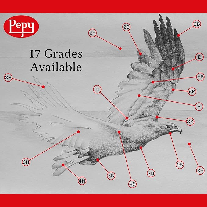 Pepy Graphite Professional Drawing Pencils - Set of 12 3B Pre-Sharpened Black Lead Pencils; Perfect for Drawing, Sketching and Shading, Graphic and Fine Art