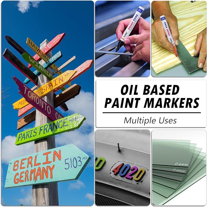 Black Paint Markers, 12 Pack Oil-Based Waterproof Quick Dry Permanent Paint Pen Set for Rocks Painting, Wood, Fabric, Plastic, Canvas, Glass, Mugs, Metal, Tire, Stone, DIY Craft