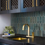 SUNWINGS Backsplash Tile for Kitchen Peel and Stick, Stone Composite Self Adhesive Tiles Faux Marble Pattern Long Hexagon Mosaic Wall Tile for Kitchen, 12 Inch x 11.22 Inch 10 Sheets Green