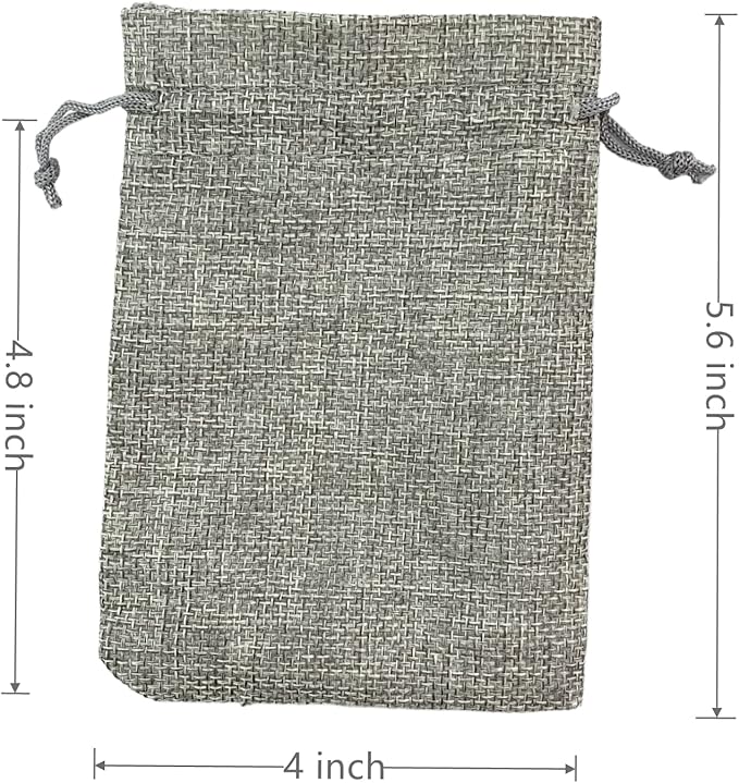 Palmhomee Pack of 25 Burlap Gift Bags with Drawstring Linen Jewelry Pouches Wedding Hessian Jute Bags for Birthday Jewelry and Treat Pouches Party Wedding Favors Gift Art and DIY Craft   (4x5.6 Inch, Gray)