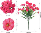 Fake Plants Artificial Flowers for Outdoor Outside Summer Decoration, 12 Bundles Faux Flowers Silk Hot Pink Morning Glory with Eucalyptus Look Real UV Resistant for Planter Front Door Porch Yard Patio