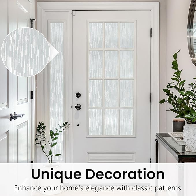Haton Window Privacy Film, Frosted Glass Static Cling Sun Heat Blocking Window Clings, Frosting Opaque Coverings Stickers Tint for Home Office Door, Non Adhesive, White 23.6" x 157.4"