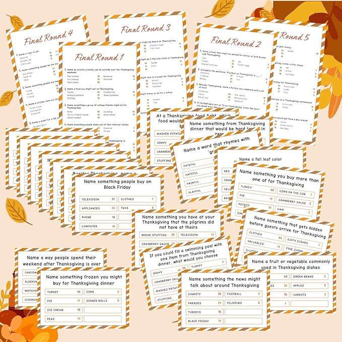 Thanksgiving Day Friendly Feud Game with 2 Answer Buzzers, Fall Holiday Feud Cards for Family Game Night Fun Trivia Quiz for Autumn Pumpkin Party Office Class Groups Team Building