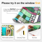 3D Stained Glass Window Privacy Film, Heat Control UV Blocking Static Cling Decorative Window Film for Bathroom,Front Door,Home Non Adhesive 16.9 x 78.7 inches Colorful Abstraction
