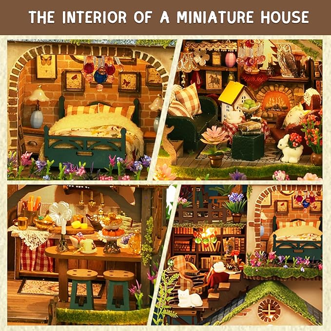 DIY Miniature House Kit, Mini House Building Kit with LED, DIY Miniature Kit for Adults Teen, Dollhouse Kit, Forest Adventure