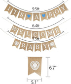 MEEDEE Welcome Baby Banner - It's A Boy Burlap Shower Decorations, Rustic Hanging Bunting for Safari Theme, 3 Pieces