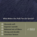 Pullu - Baby Alpaca Merino Wool Yarn Set of 3 Skeins (150 Grams) Worsted Weight - Sourced Directly from Peru - Heavenly Soft and Perfect for Knitting and Crocheting (Navy Blue)