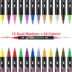 24 Colors Dual-tip Watercolor Markers, 12 Pack Glitter Brush Markers, Water-based Ink Sparkle Pen,Glitter Paint Pens for Adults Coloring,DIY Crafts,Doodle Writing, Art Crafts Gifts