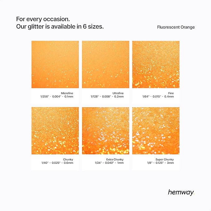 Hemway Polyurethane & Epoxy Resin Glitter 100g / 3.5oz Metallic Crystal Flake Additive for Flooring Jewelry Tumblers Glass Pigment - Fine (1/64" 0.015" 0.4mm) - Fluorescent Orange