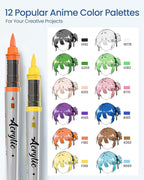 Acrylic Paint Markers Anime Color, 12 Colors Fabric Marker, Auto-Ink Paint Pens Markers, Brush Tip Marker for Rock Painting, Wood Glass Ceramic Canvas Stone DIY Crafts Making Art Supplies