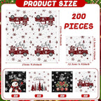 Janlaugh 200 Pcs Christmas Paper Napkins Disposable Snowman Cocktail Napkins Decoupage 2 Ply Snowflake Dinner Napkins Santa Beverage Napkins for Xmas Winter Table Decor(Black,Snowman)