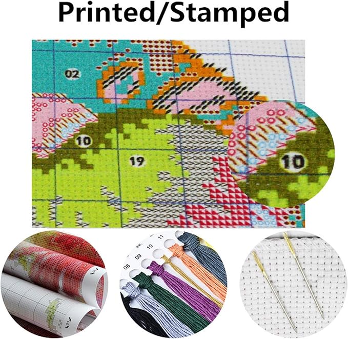 Dimensean Stamped Cross Stitch Kits Full Range of Embroidery Patterns Starter Kits for Beginners Adult or Kids DIY Cross Stitches Needlepoint Kits 11CT-Colorful Owl 17.7x17.7 inch