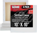 U.S. Art Supply Square Stretched Canvas for Painting 10x10 inch Gallery Depth 1-1/2" Thick, 4-Pack - 12oz Acrylic Gesso Triple Primed, Professional Artist Quality, 100% Cotton - Pouring, Oil Paint