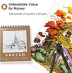 iBayam 9x12 Sketchbook, Spiral Bound Sketch Book for Kids, Teens Adults Artists Beginners, Drawing Supplies Art Supplies,100 Sheets (68lb/100gsm) Premium Drawing Pad for Sketching Writing Painting