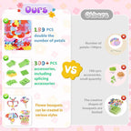 GirlsHome 300+PCS Fabric Flower Bouquets Toys, DIY Flower Crafts Kits for Kids, Arts and Crafts for Kids Ages 6-8 Girls, Build Flower Bouquet, STEM Educational Toy Preschool Gifts (White Purple)