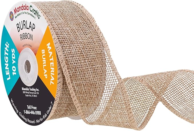 Mandala Crafts Natural Burlap Ribbon 1.5 Inches Wide Jute Ribbons for Crafts - 20 Yds Roll Rustic Burlap Wrap Trim Ribbons for Wreaths Bows Wedding Party Decoration