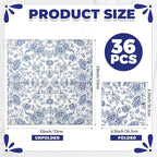 Crtiin 36 Pack 9 Styles Decoupage Napkins Assorted Floral Decorative Decoupage Napkins Chinoiserie Cocktail Paper for DIY Crafting Birthday Party, Each Unfolded 13 Inch(Blue Floral)