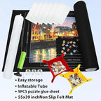 3000pc Jigsaw Puzzle Mat Roll Up, Black Felt, Classic Style, Portable, 39" x 39", 6+ Years