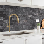 100 Pieces Peel and Stick Backsplash for Kitchen, 3" x 6" PVC Subway Tile 2025 Upgraded Graphite Stone Backsplash Stick on Tile Elevate Kitchen Fireplace RV