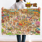 MOMIBOOK Puzzles for Adults 1000 Pieces Jigsaw Puzzles of Happy Shopping at The Market, Painting Image Town Difficult Challenging Hard Impossible Puzzle Unique Funny Party Christmas Birthday Gifts
