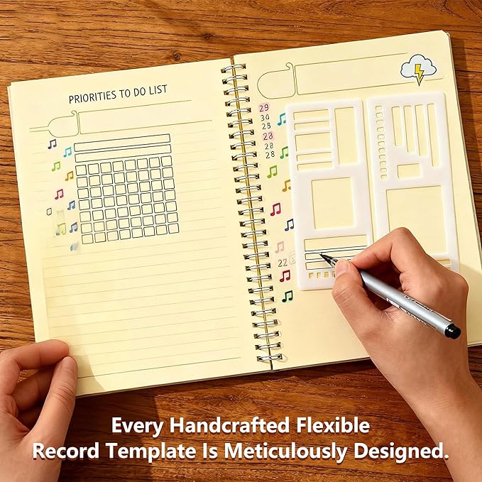 3 Pcs Journal Stencil Set – Reusable Flexible Templates for Dotted Journals & Planners, Drawing & Lettering Aids for DIY Checklists, Calendars, Scrapbooking & Daily Tracking (B)