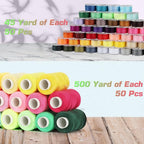 Blibly 100pcs Bobbins Sewing Threads Kit, 500 Yard Polyester Threads, Prewound Bobbins with Case, 50 Colors