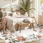 Beeiva Living Room Area Rug 6 x 9 - Scalloped Floral Printed Boho Flower Rugs for Bedroom Playroom Soft Non Slip Large Aesthetic Carpet for Nursery Dorm Office(Beige,6x9ft)