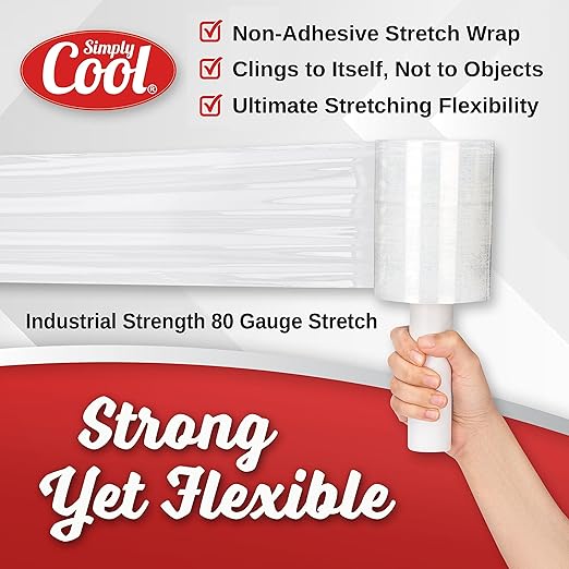 12 Pack Industrial Strength Mini Hand Stretch Wrap 5" 1000 Ft Roll 80 Gauge Thick, Shrink Wrap Roll for Moving Supplies, Furniture, Pallets, Plastic Wrap for Packing, Heavy Duty Stretch Film