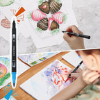 72 Colors Dual Tip Markers Set, Water-Based Ink Brush & Chisel Double Tipped Art Markers for Kids Adults Beginners & Artists in Sketching, Coloring, Note-taking
