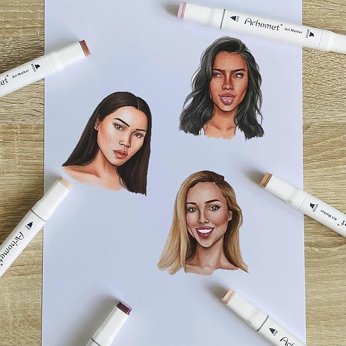 6 Colors Skin Tone Alcohol Markers Set, Skin, Wood, Earth Colors Dual Tips Art Markers Drawing Sketched Double Tipped for Adults Beginner Kids (Skin Tone)