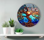 My Photostation.com 60WX40H'' Stained Blue Life of Tree Glass Wall ArtTempered Glass Printing Wall Decor Large Wall Art Wall Hangings