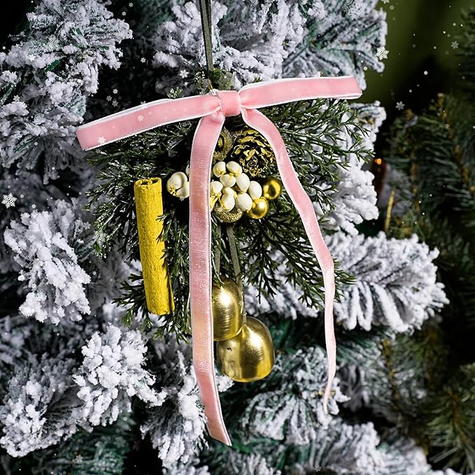 LaRibbons Thin Velvet Ribbon 3/8 Inch x 25 Yards, Pink Velvet Ribbon for Christmas Tree, Gift Wrapping, Wreath Bow, Outdoor Decoration