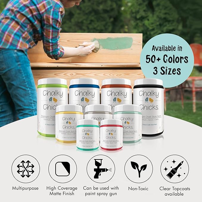 Chalky Chicks All-in-One Chalk Paint for Furniture or Cabinet - 32 Fl Oz - Matte Finish Rain Drop (Light Blue) for Metal, Wood Furniture Paint - No Sanding All-in-One for Home Decor & Crafts, USA Made