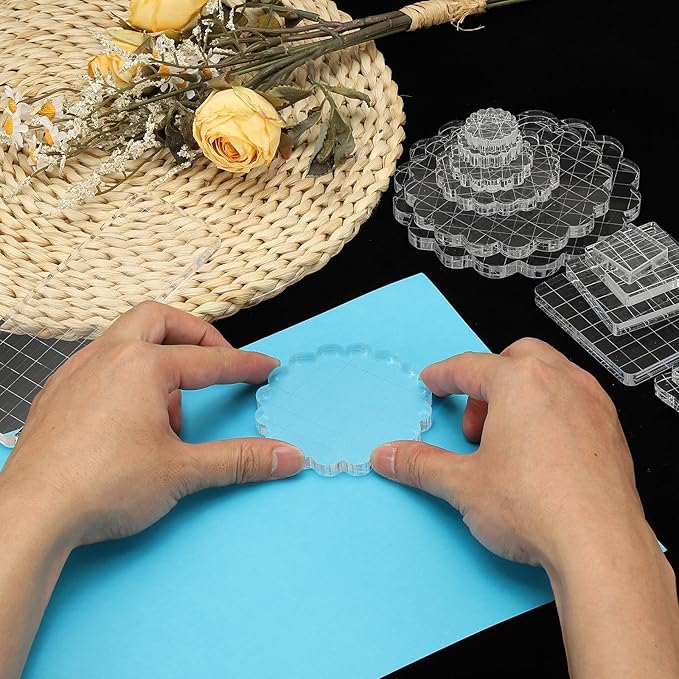 PATIKIL 1" Acrylic Stamp Block, 6Pcs Clear Stamping Block with Grid Lines Decorative Mounting Blocks Round for Scrapbooking DIY Crafts Card Making